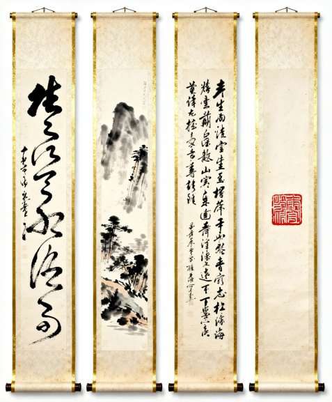 Hanging scrolls combining poetry, calligraphy, painting and seals